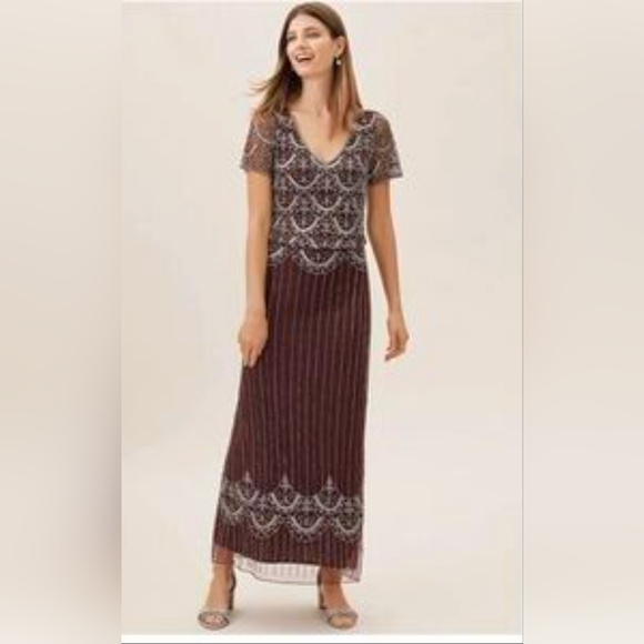 NWT BHLDN Anthropologie Garnet Burgundy Breena Beaded Gown - Picture 4 of 11
